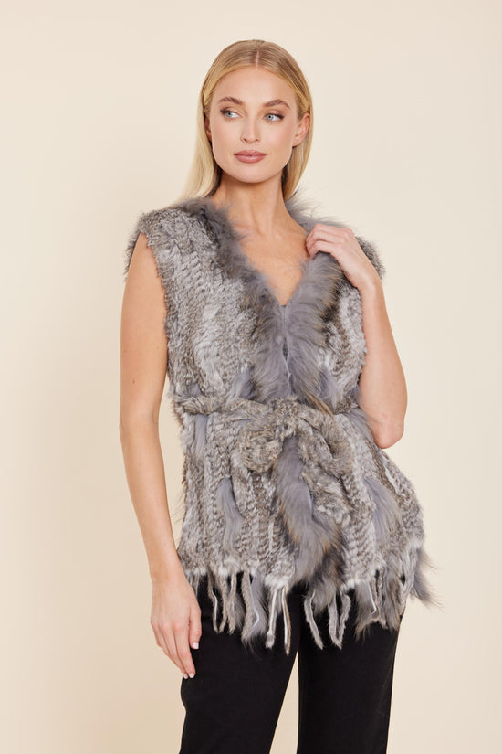 Rabbit Fur Vest with Raccoon Trim