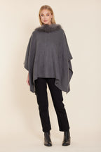 Fur Trim Knit Poncho