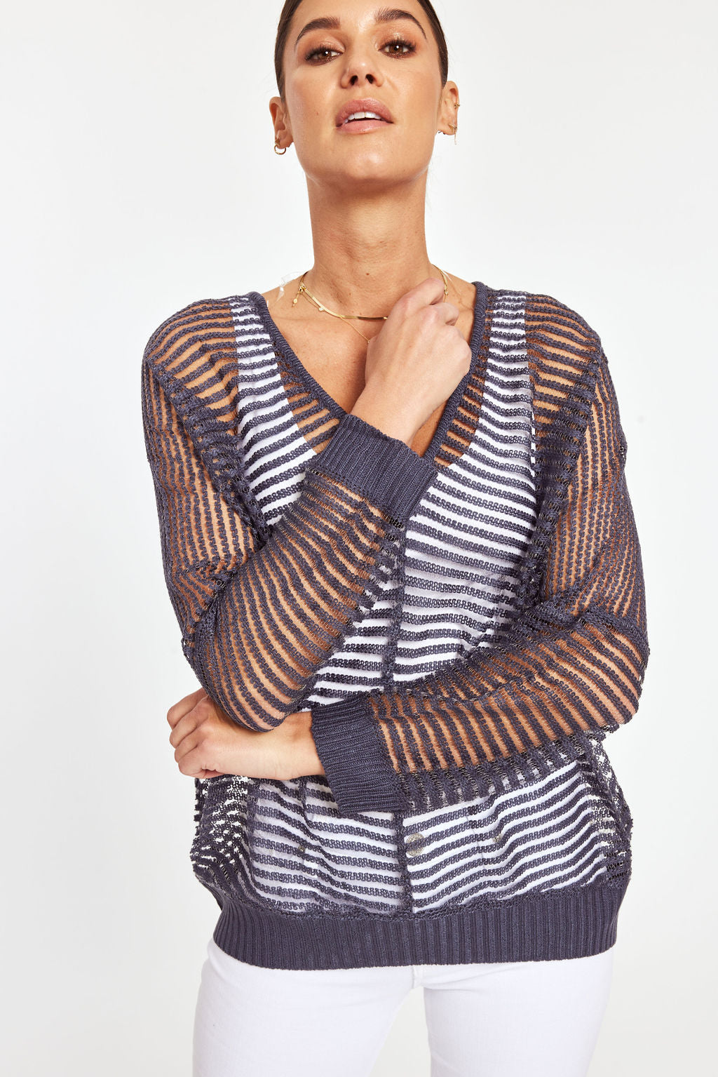 Striped Sheer Knit Top – Dolce Cabo