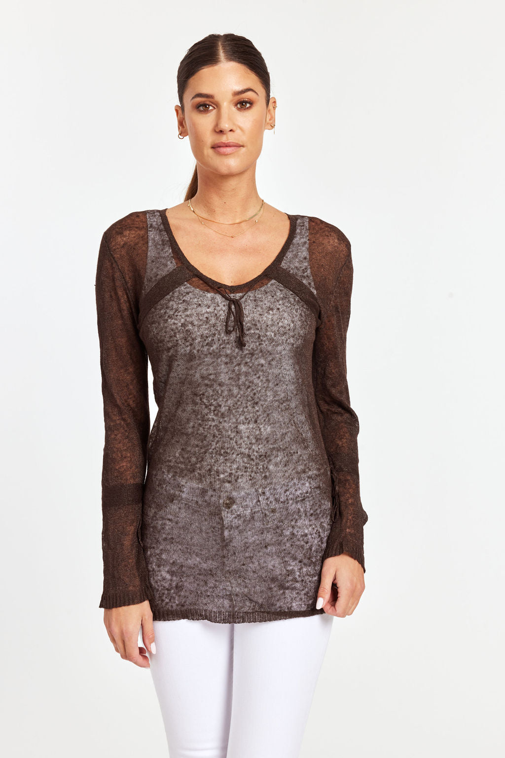 Linen Blend Long Sleeve Top