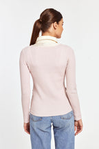 Ruffle Satin Insert Knit Pullover