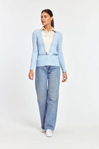 Ruffle Satin Insert Knit Pullover