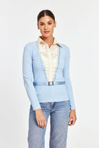 Ruffle Satin Insert Knit Pullover