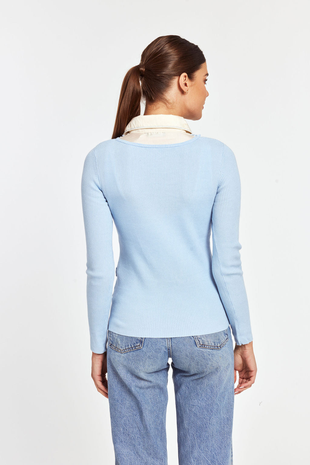 Ruffle Satin Insert Knit Pullover