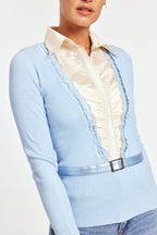 Ruffle Satin Insert Knit Pullover