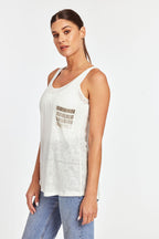 Embellished Pocket Linen Tank