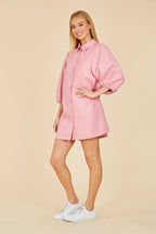 Faux Leather Puff Sleeve Dress