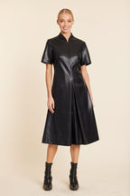Faux Leather Inverted Pleat Dress