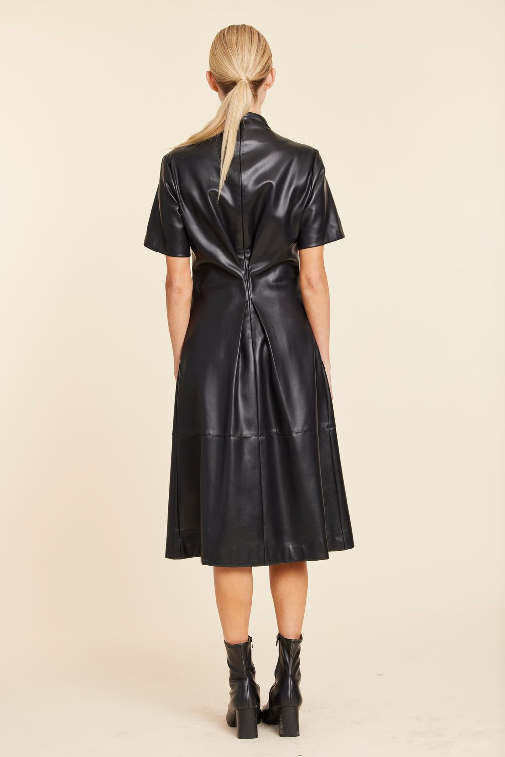 Faux Leather Inverted Pleat Dress
