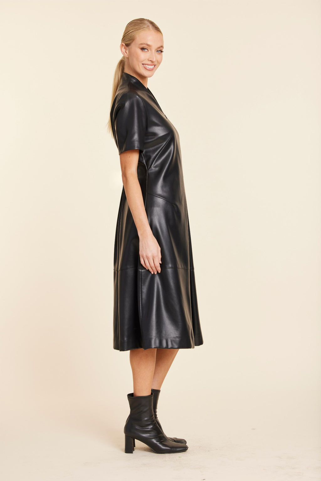 Faux Leather Inverted Pleat Dress
