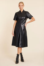Faux Leather Inverted Pleat Dress