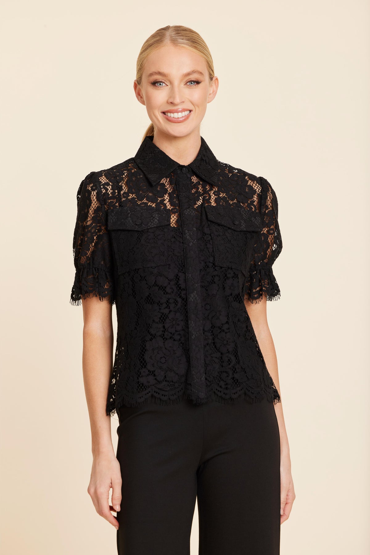 Floral Lace Elastic Cuff Top