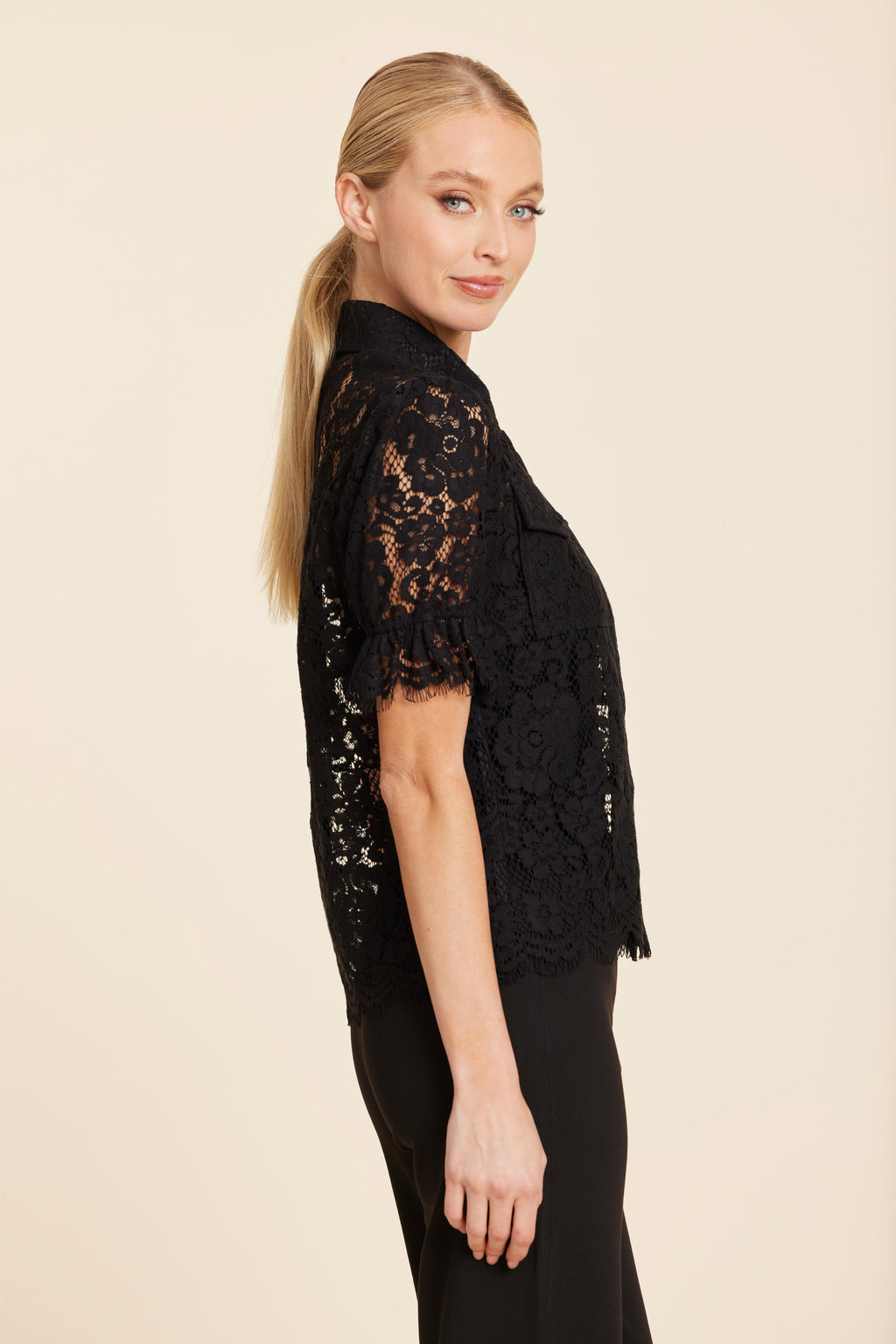 Floral Lace Elastic Cuff Top