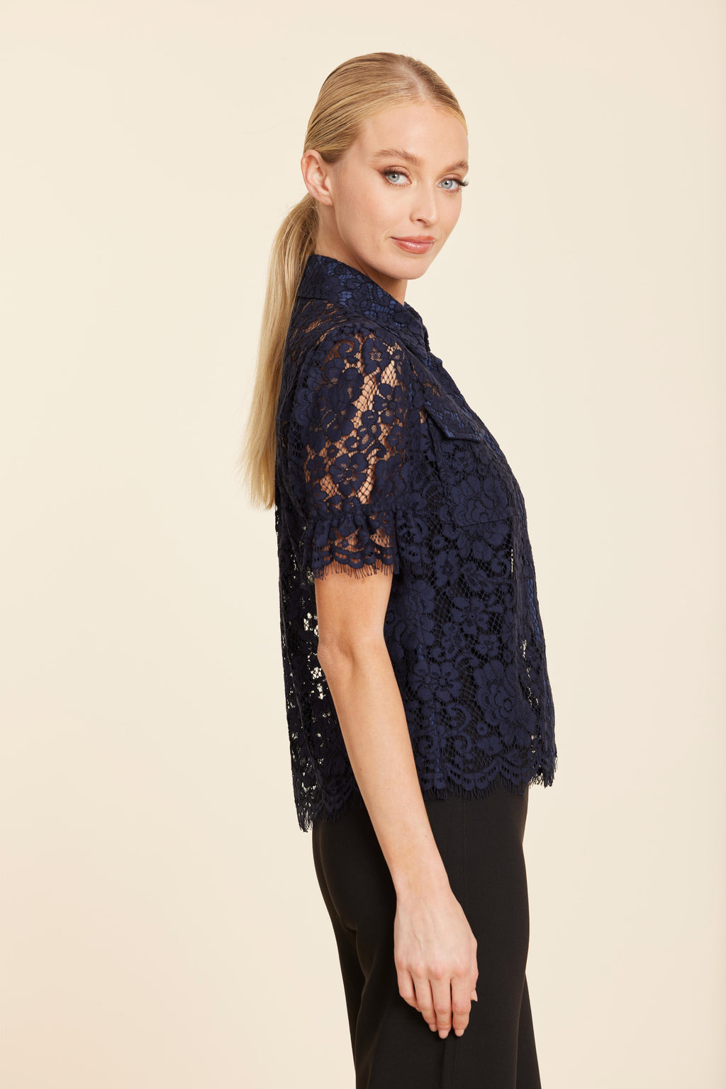 Floral Lace Elastic Cuff Top
