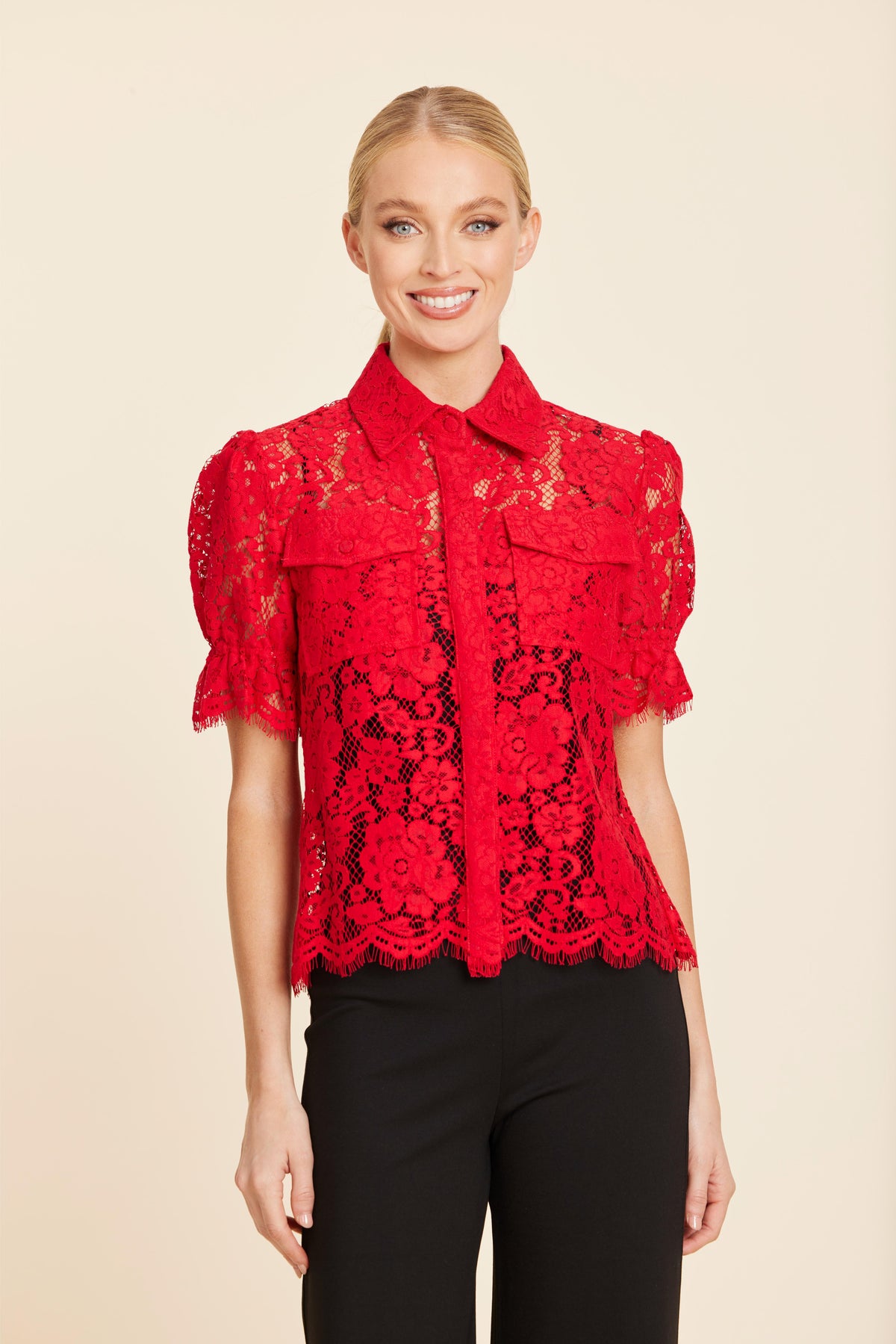 Floral Lace Elastic Cuff Top