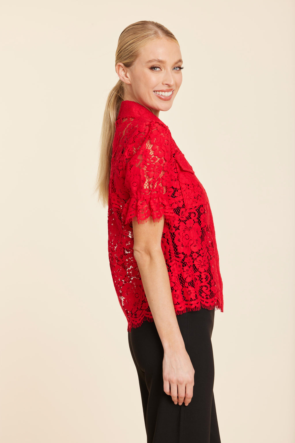 Floral Lace Elastic Cuff Top