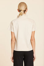Faux Suede Ruffle Standup Collar V-Neck Top