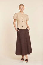 Faux Suede Paneled Full Skirt