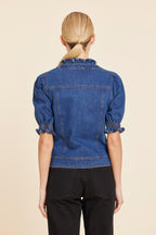 Denim Ruffle Neck And Cuff Shirt Jacket
