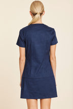 Faux Suede Zip Up Short Sleeve Dress