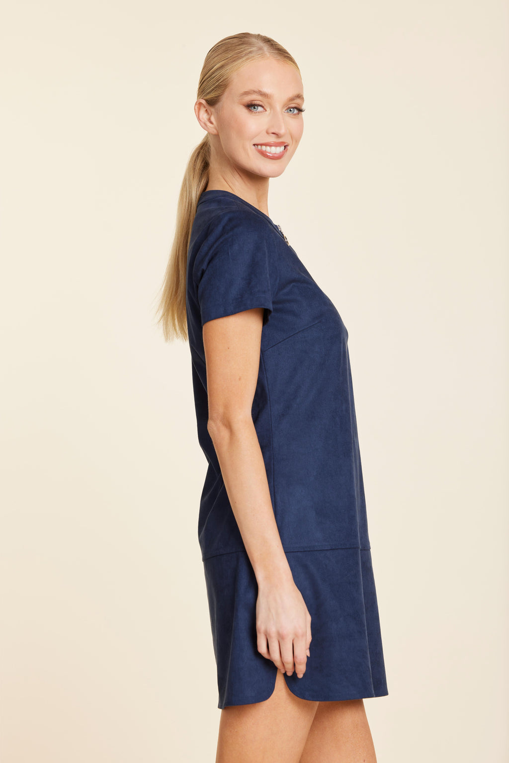 Faux Suede Zip Up Short Sleeve Dress