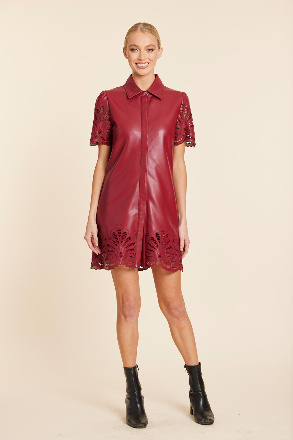 Faux Leather Lace Cutout Detail Dress