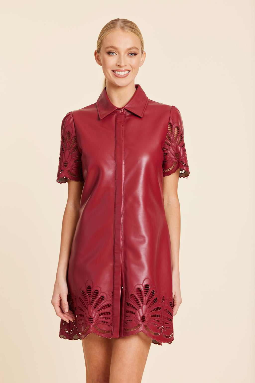 Faux Leather Lace Cutout Detail Dress