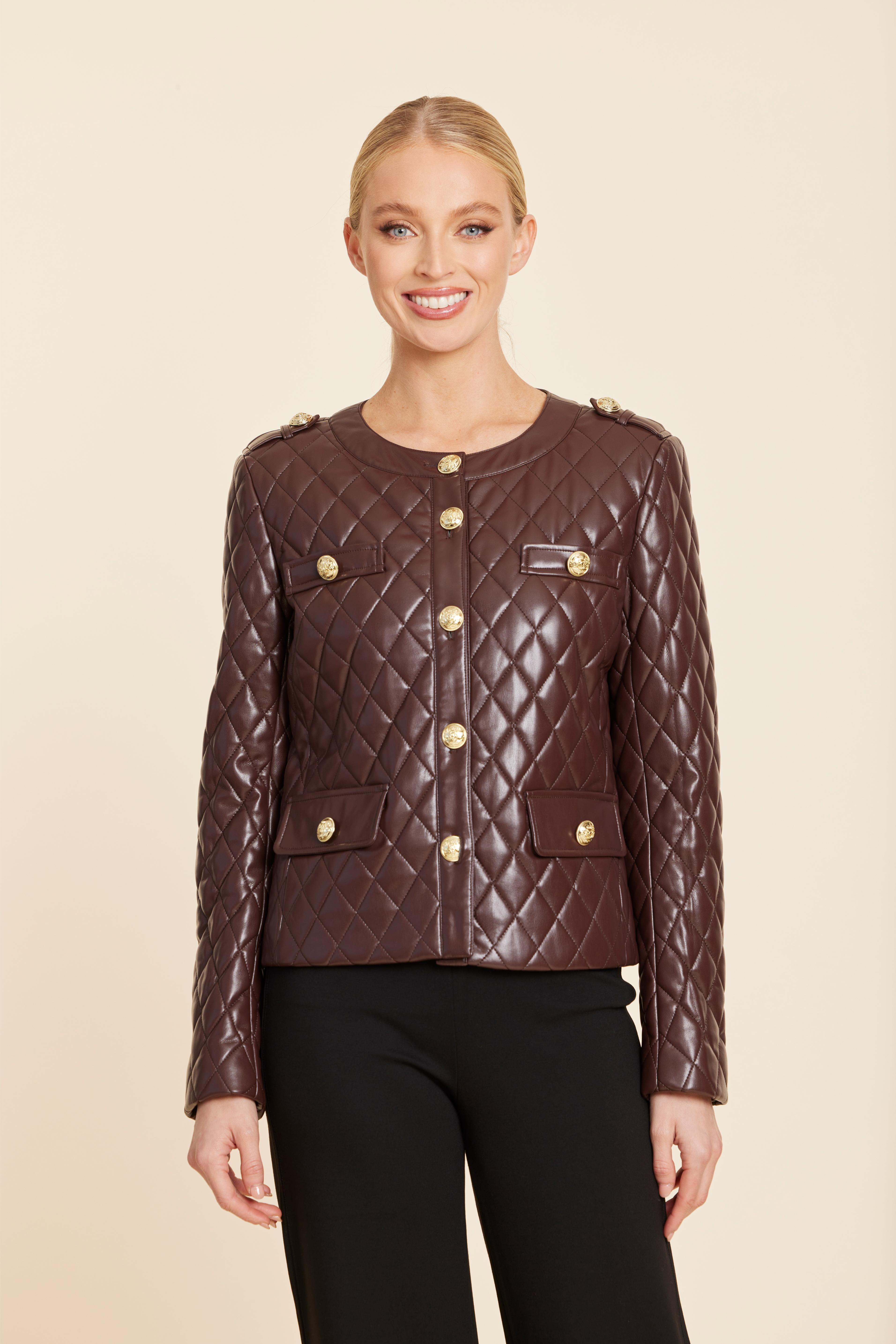 Faux Leather Quilted Gold Button Jacket
