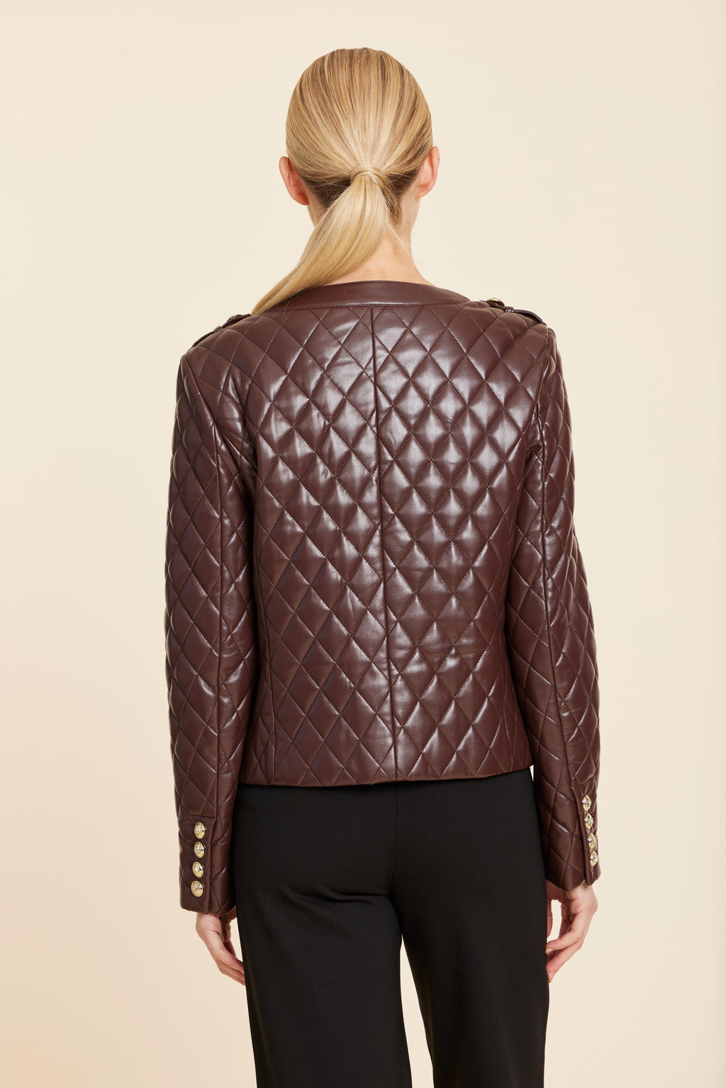 Faux Leather Quilted Gold Button Jacket