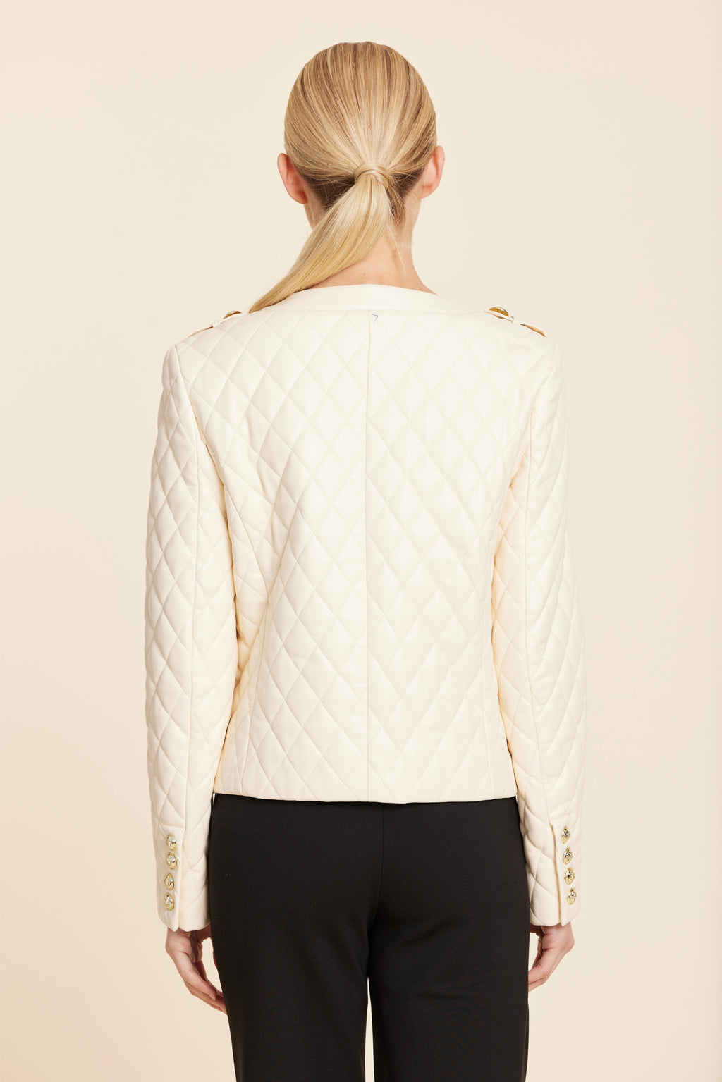 Faux Leather Quilted Gold Button Jacket