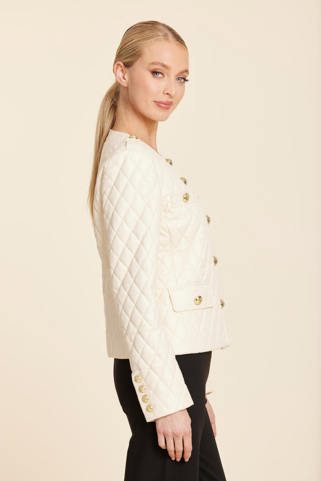 Faux Leather Quilted Gold Button Jacket