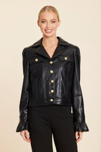 Faux Leather Ruffle Cuff Jacket