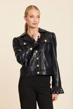 Faux Leather Ruffle Cuff Jacket