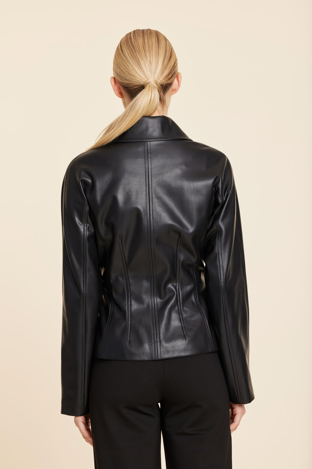 Faux Leather Fitted Shirt Jacket
