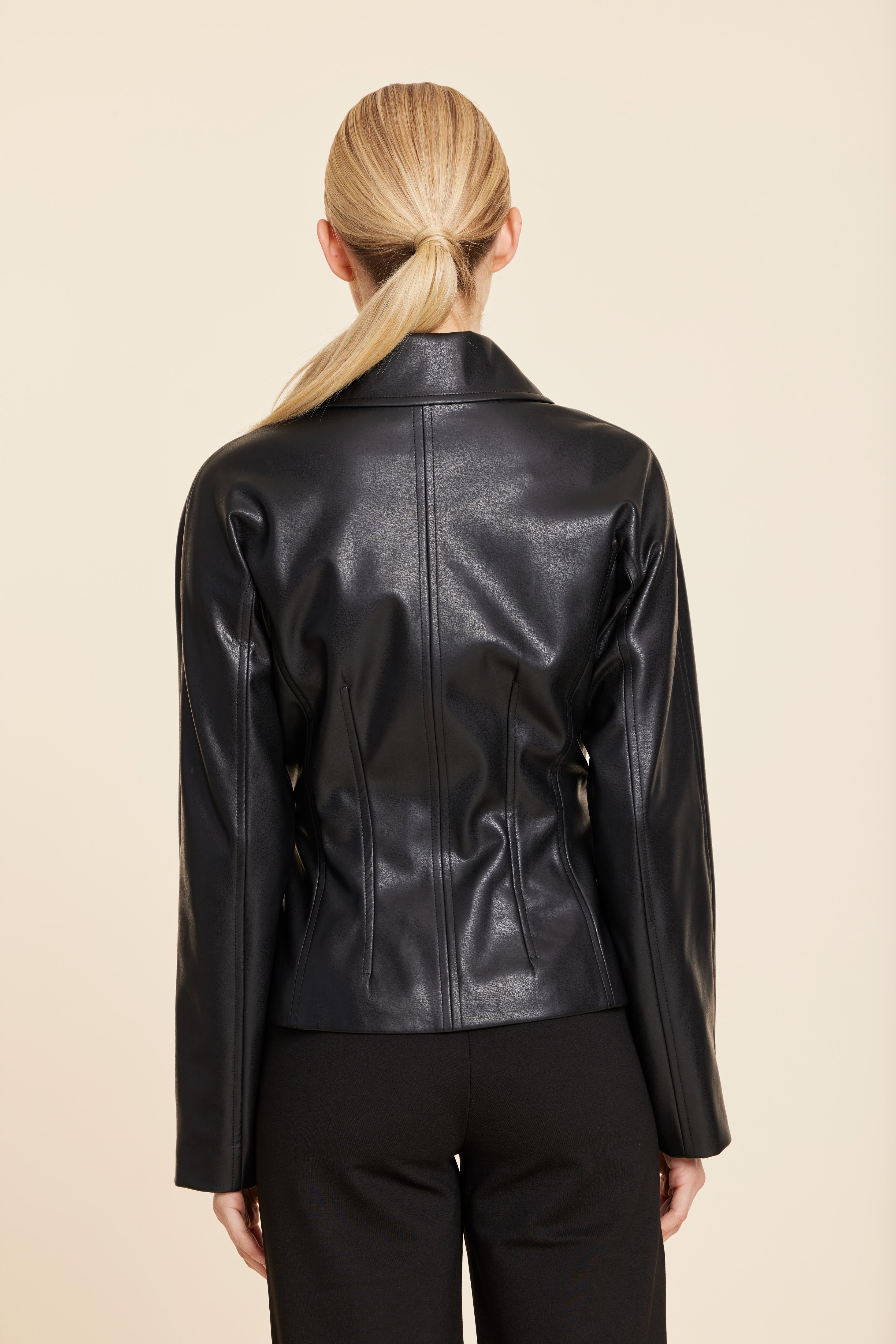 Faux Leather Fitted Shirt Jacket