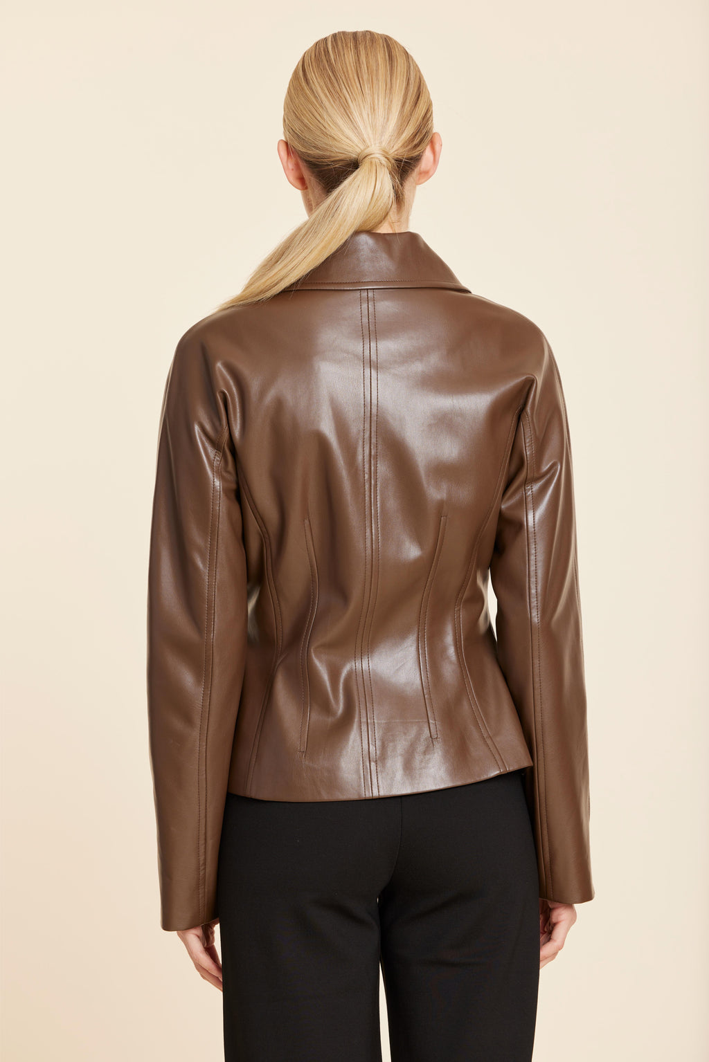 Faux Leather Fitted Shirt Jacket