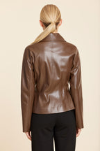 Faux Leather Fitted Shirt Jacket