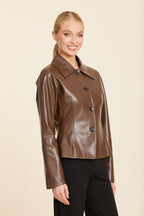 Faux Leather Fitted Shirt Jacket