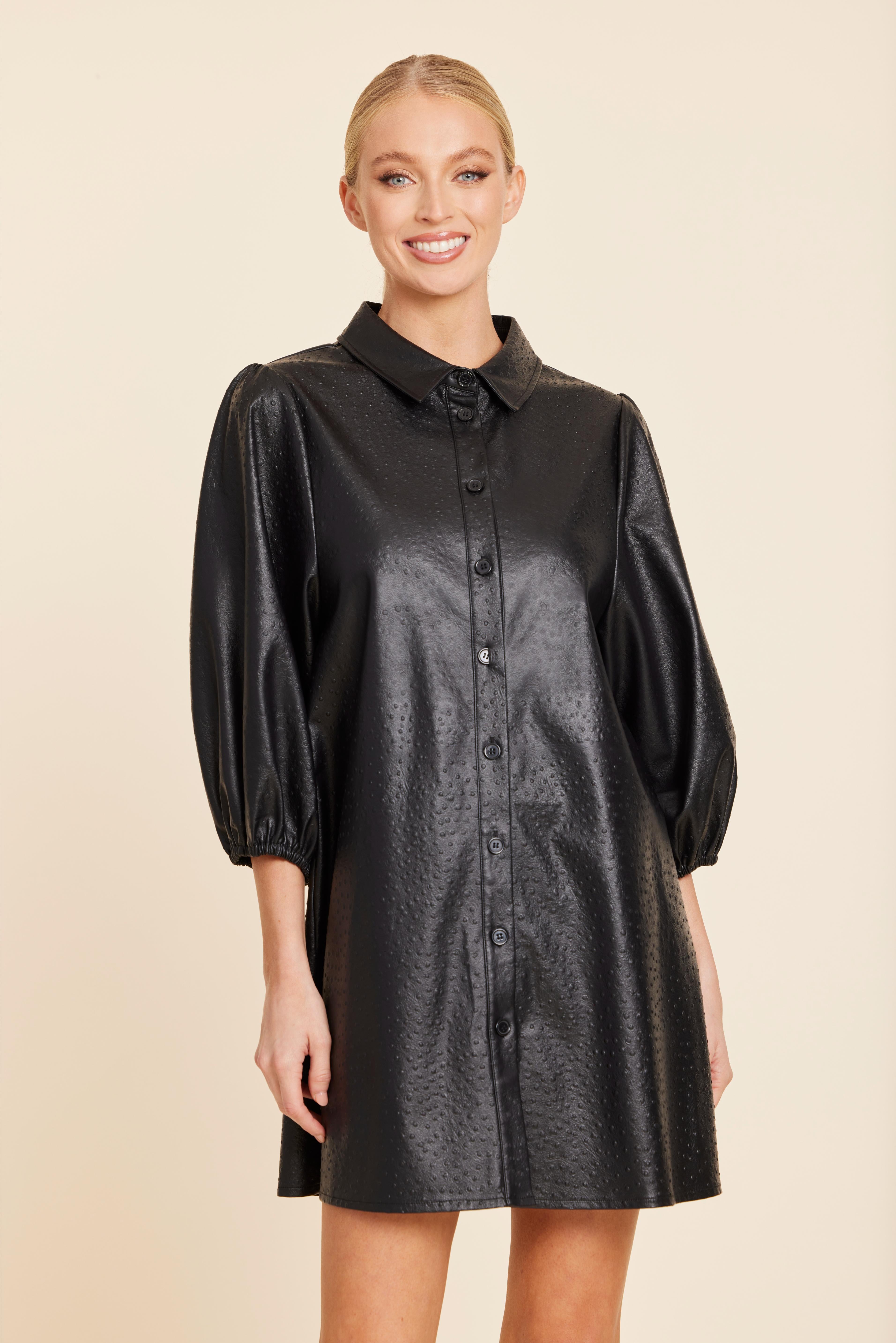 Faux Leather Ostrich Embossed Dress