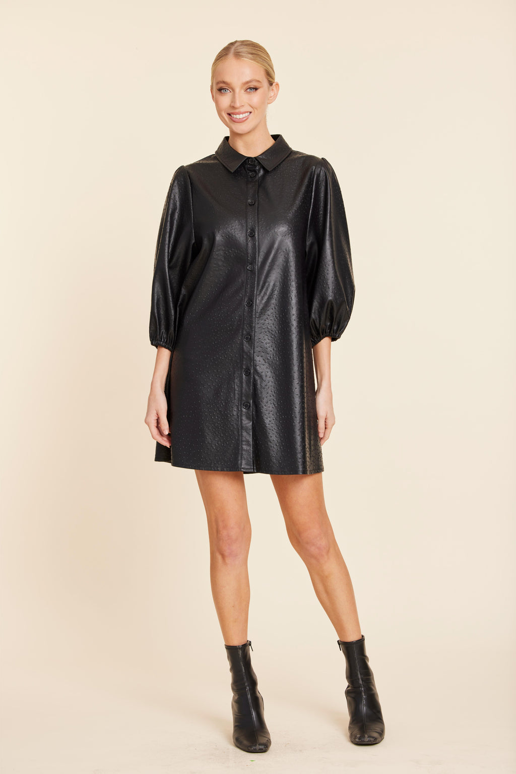 Faux Leather Ostrich Embossed Dress