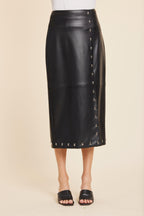 Faux Leather Studded Detail Midi Skirt