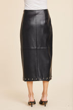 Faux Leather Studded Detail Midi Skirt