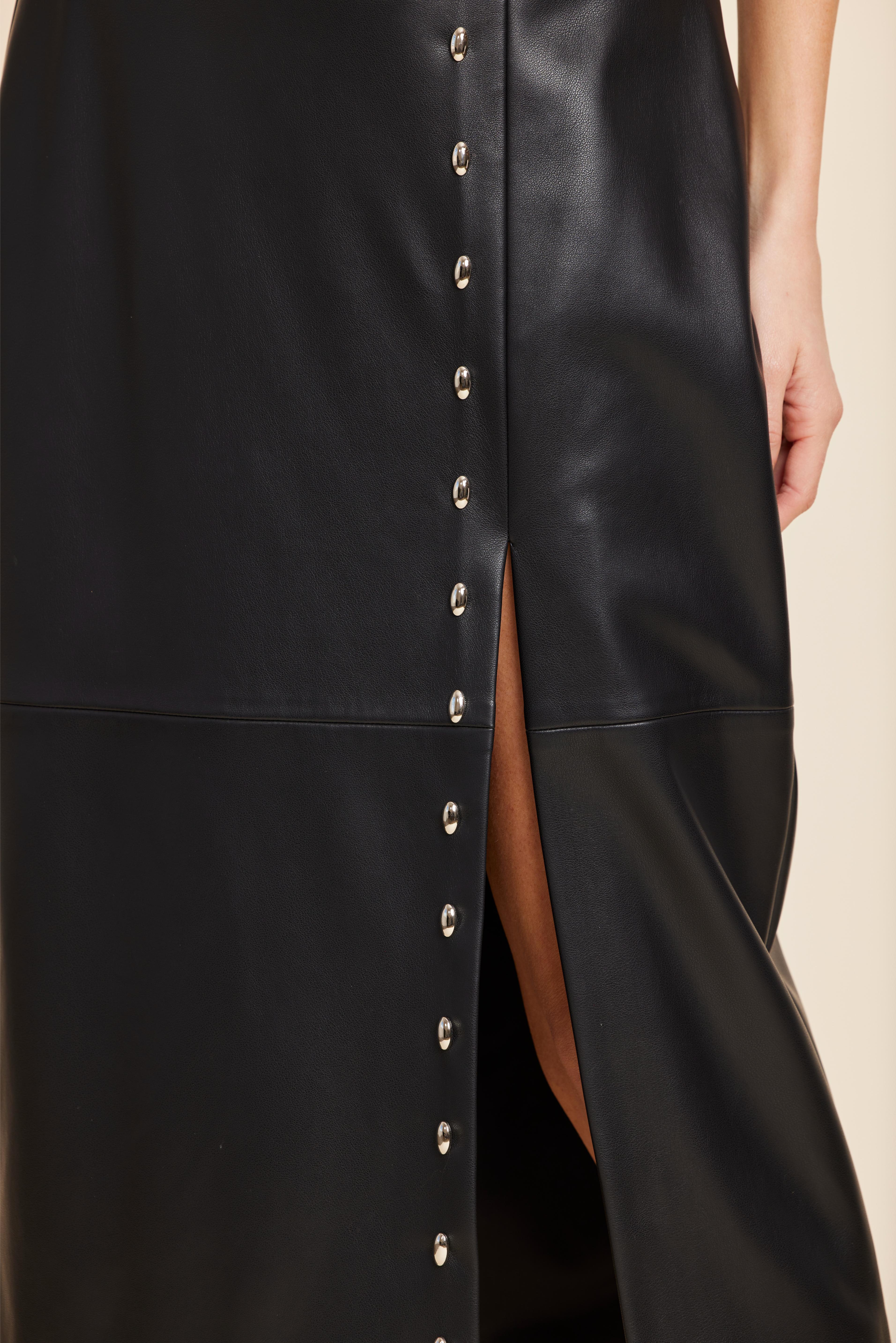 Faux Leather Studded Detail Midi Skirt