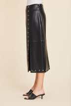 Faux Leather Studded Detail Midi Skirt