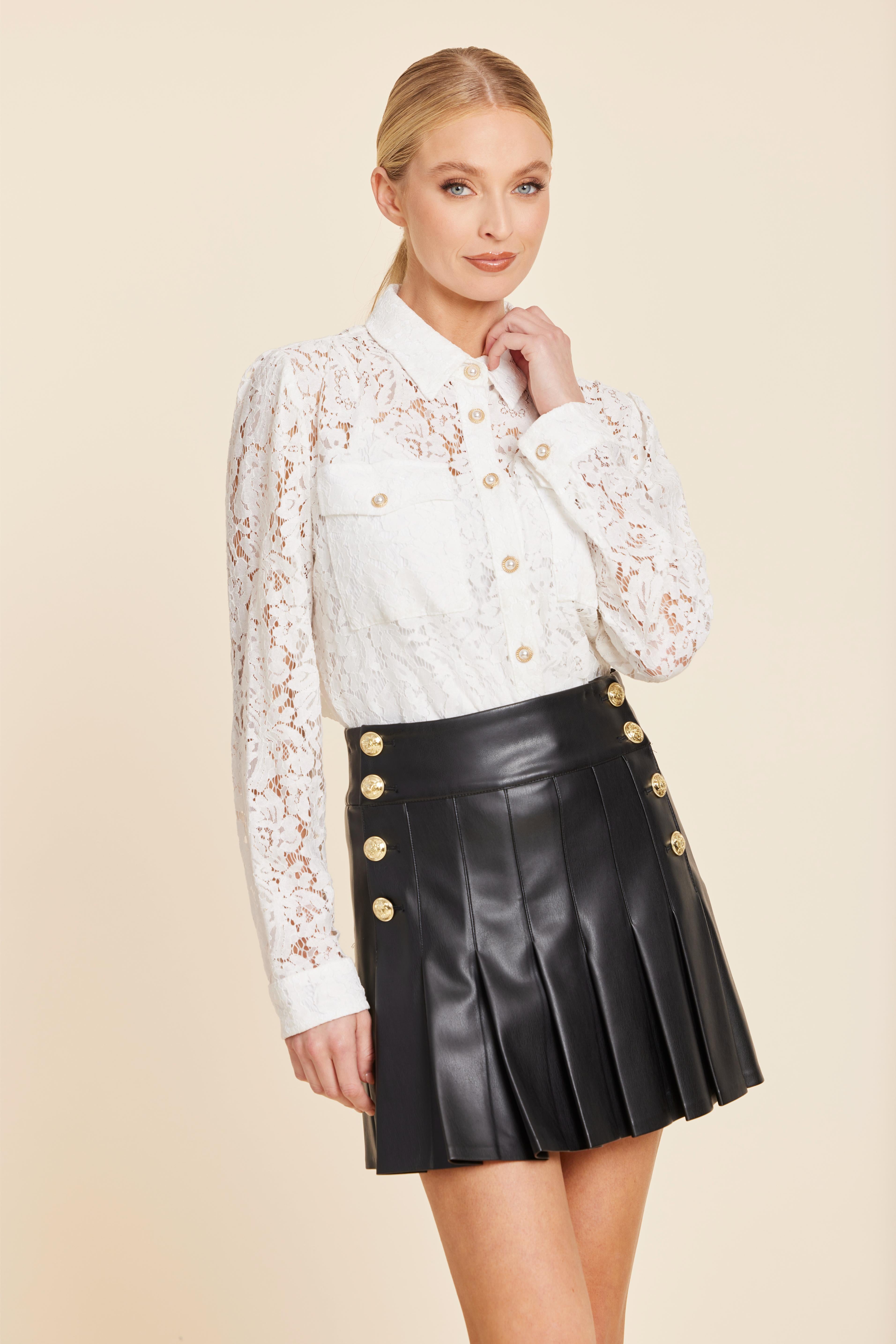 Faux Leather Pleated Skirt