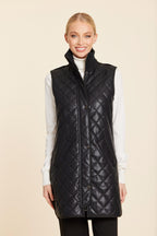 Faux Leather Quilted Vest With Side Zippers