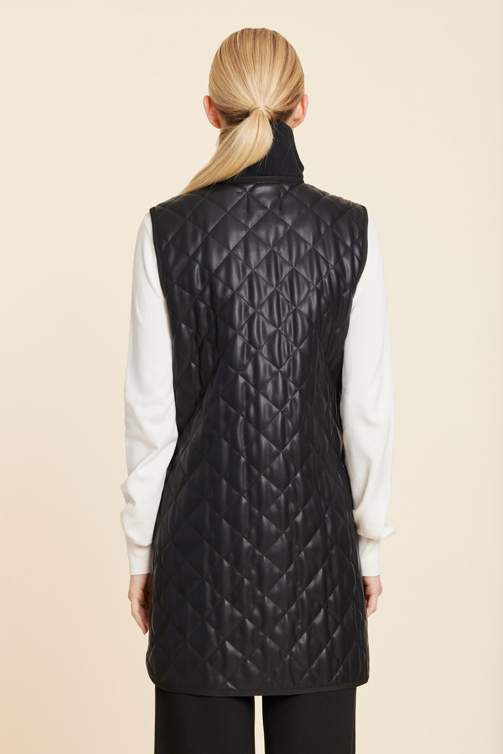 Faux Leather Quilted Vest With Side Zippers