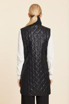 Faux Leather Quilted Vest With Side Zippers