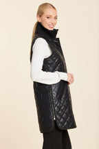 Faux Leather Quilted Vest With Side Zippers