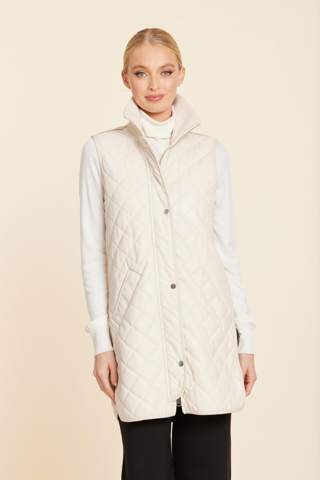 Faux Leather Quilted Vest With Side Zippers